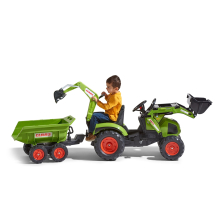                             FALK Šlapací traktor 1010W Claas Axos s nakladačem, rýpadlem a přívěsem                        