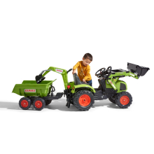                             FALK Šlapací traktor 1010W Claas Axos s nakladačem, rýpadlem a přívěsem                        