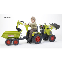                             FALK Šlapací traktor 1010W Claas Axos s nakladačem, rýpadlem a přívěsem                        