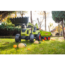                             FALK Šlapací traktor 1010W Claas Axos s nakladačem, rýpadlem a přívěsem                        