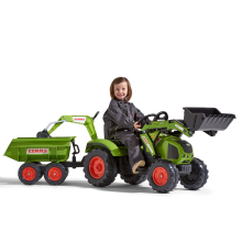                             FALK Šlapací traktor 1010W Claas Axos s nakladačem, rýpadlem a přívěsem                        
