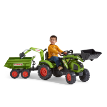                             FALK Šlapací traktor 1010W Claas Axos s nakladačem, rýpadlem a přívěsem                        