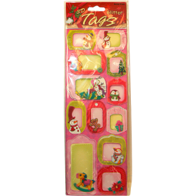 3D Vánoční jmenovky na dárky s glitry – Sada 12 ks, mix motivů